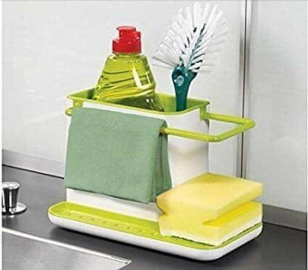 3-in-1 Plastic Sink Organizer: Sponge/Cloth/Brush Holder