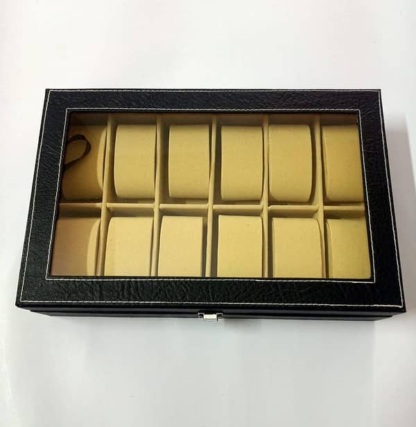 12-Grid Premium PU Leather Watch Display Case and Jewelry Organizer