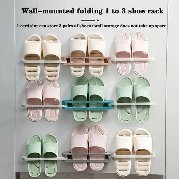 Pack of 2 Folding Slippers Rack: 3-in-1 Wall-Mounted Shoe Organizer with Towel & Accessory Hanger