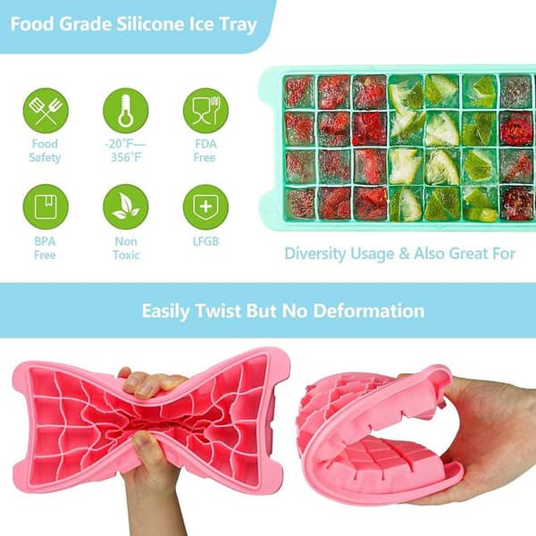 Silicone Ice Cube Trays 36-Cube with Lids, Reusable, Stackable and Flexible