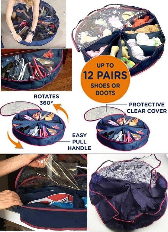 (Pack of 2) 12-Rack Round Shoe Organizer with 360° Zipper and Dust Covers
