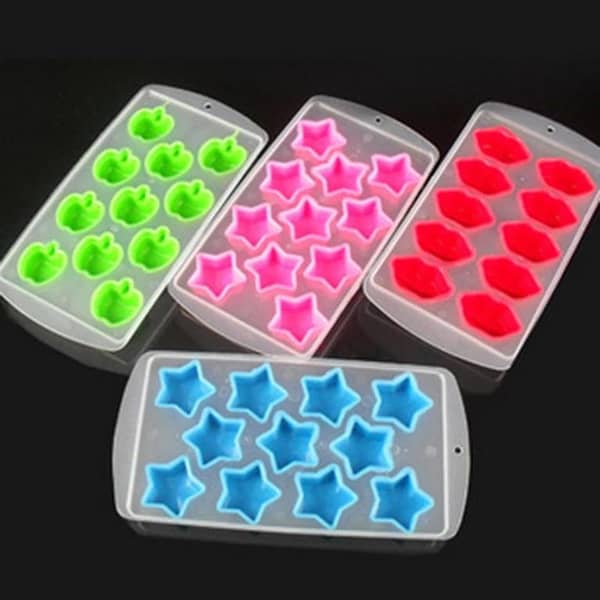 Ice Tray with Lid (Set of 3) – Silicone Star, Flower, and Sea Life Ice M molds