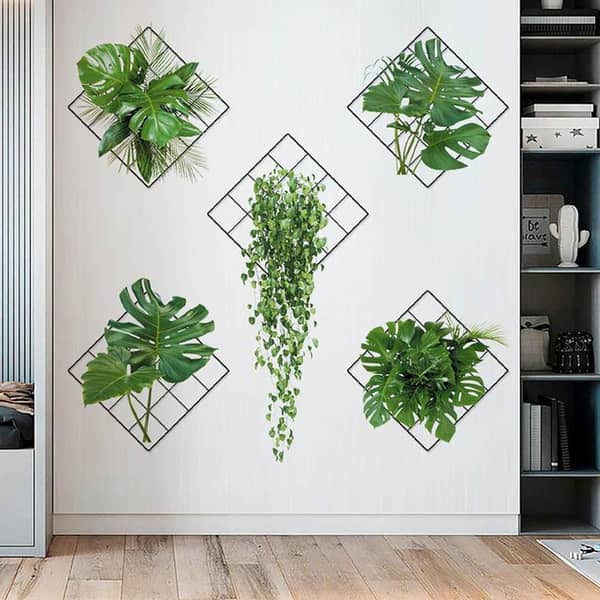 3D Green Wall Sticker: Greenery Hanging Basket for Living Room Decor (Waterproof, Includes Affirmation Stickers)