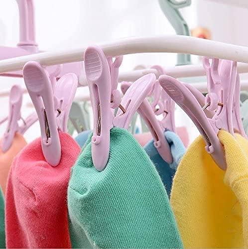 12-Clip Hanger for Towels, Bras, Baby Clothes and More – Portable Plastic Folding Clothes Clip Drying Rack