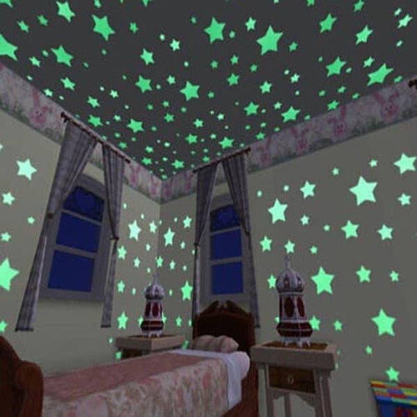 100 pcs 3D Stars Glow-in-the-Dark Wall Stickers for Kids’ Room and Living Spaces