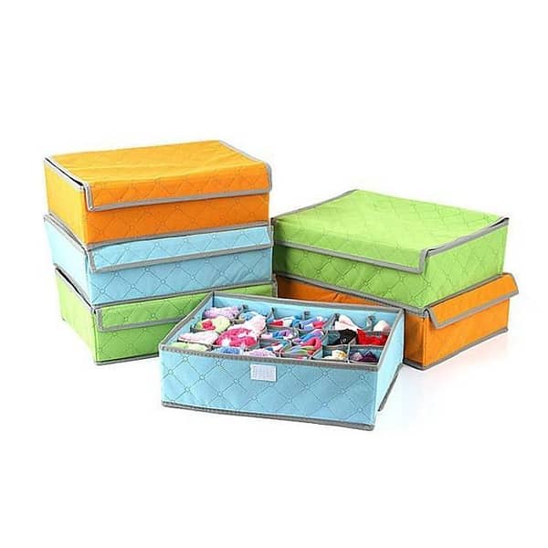 Underwear Storage Box with 16 Compartments, Drawer Organiser in Cloth with Cover
