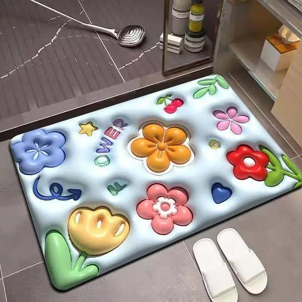 3D Printed Soft Mat with Cut Flower Design – Anti-Slip, Water-Absorbent, Multi-Color