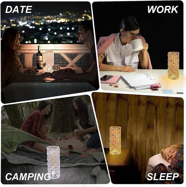 Crystal Lamp 3 Colors Rose Diamond Table Lamp with Touch Control, USB Rechargeable Night Light