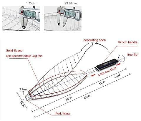 Stainless Steel Fish Grill Basket for Portable BBQs and Camping