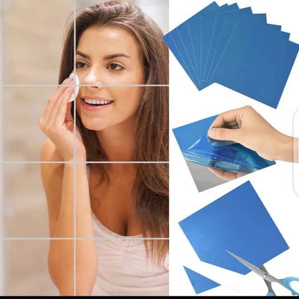 6 Pieces 6x6 inch Flexible Plastic Mirror Sheets with Self-Adhesive Backing