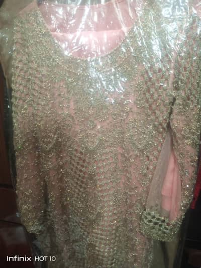 full heavy work long fish kameez   with dupta trouser and press