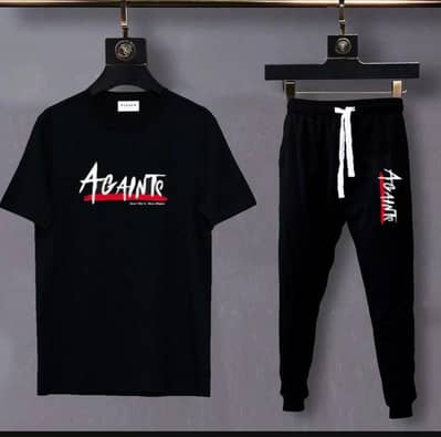 men cotten printed track suit black slim fit summer