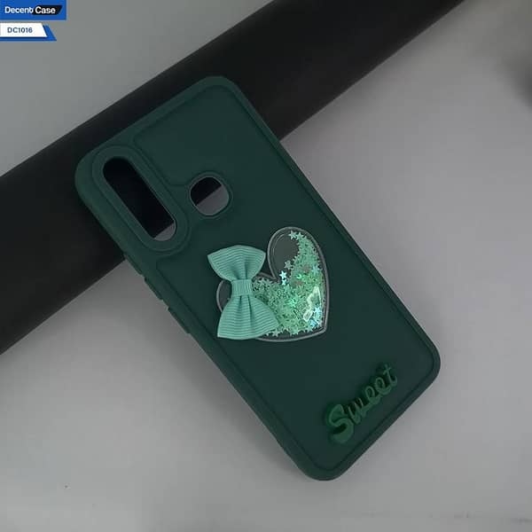 Vivo Y12 3D Love Heart Soft Silicon Case with Moving Shiny Stars and Bow