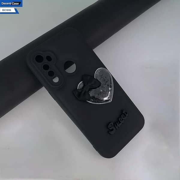 Realme 5s Soft Silicone Case with 3D Love Heart, Moving Glitter Stars, and Bow Design