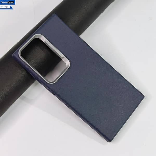 Samsung Galaxy S23 Ultra Blue Cover - Elegant Leather Texture Case with Metal Camera Ring Protection