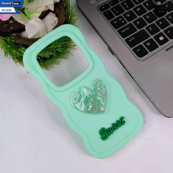 Light Green 3D Love Heart Soft Silicon Case with Moving Shiny Stars for Oppo Reno 12F