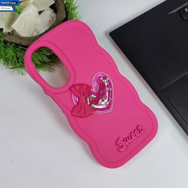 Samsung Galaxy A25 5G Rose Red Cover - 3D Love Heart with Moving Shiny Stars Glitter & Bow Soft Silicon Case