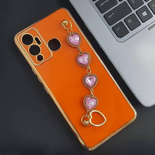 Infinix Hot 12 Play Orange Cover - Soft Electroplating Silk Case with Heart Chain
