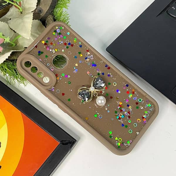 Tecno Spark 4 Case Featuring 3D Bunny, Bow & Glitter Heart Cartoon Design for Girls