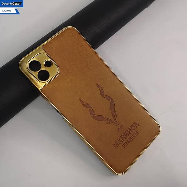 Brown Leather Cover for Samsung Galaxy M13 5G - Markhor Series with Gold-Edged Design