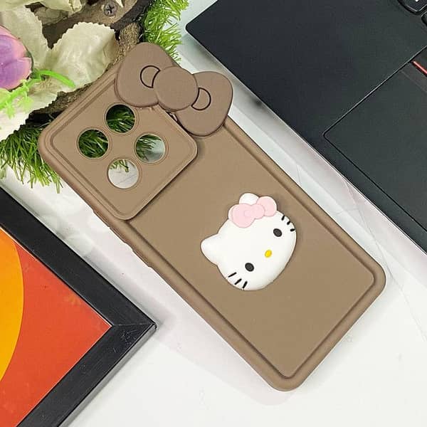 Brown Back Cover for Tecno Spark 30 Pro with Kawaii Design and 3D Charms - Shockproof Phone Case for Girls