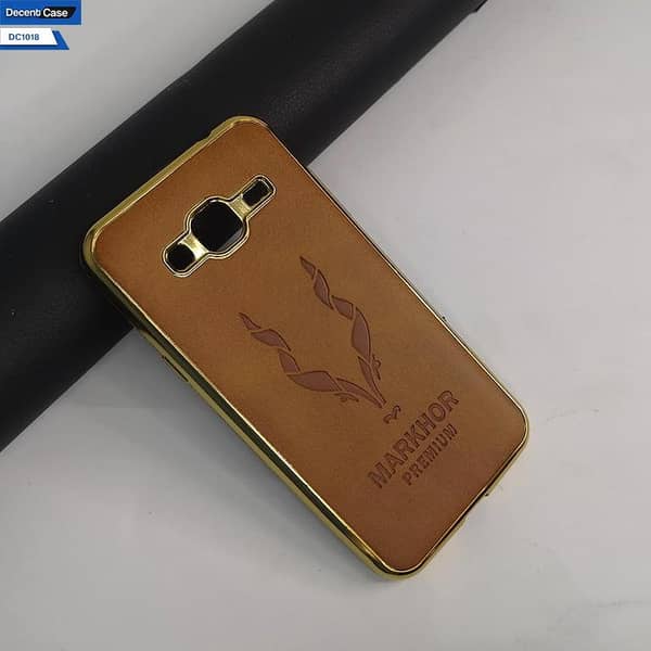Brown Samsung Galaxy J3 2016 Cover - Premier Leather Markhor Series with Gold Border