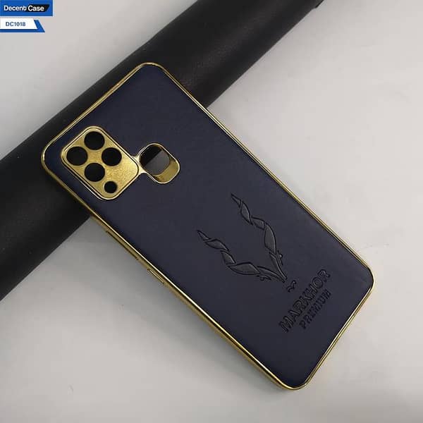 Premier Leather Markhor Series Case for Infinix Hot 10T - Blue with Gold Border