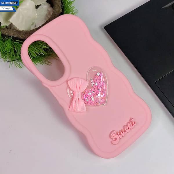 Samsung Galaxy A25 5G Pink Cover - 3D Love Heart with Moving Glitter Stars and Bow Soft Silicone Case