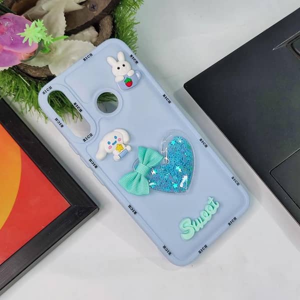 3D Bunny, Bow & Glitter Heart Cartoon Soft Case for Girls - Infinix Hot 8