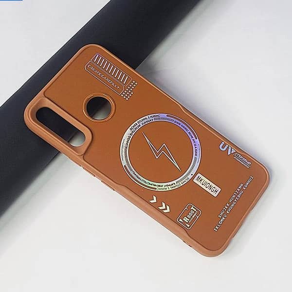 Infinix Hot 8 Brown Cover - Matte Phone Case with Holographic Lightning Bolt Design