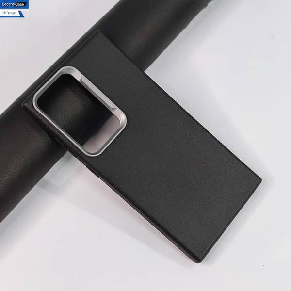 Tecno Pop 7 Pro Black Cover - Elegant Leather Texture Case with Metal Camera Ring Protection