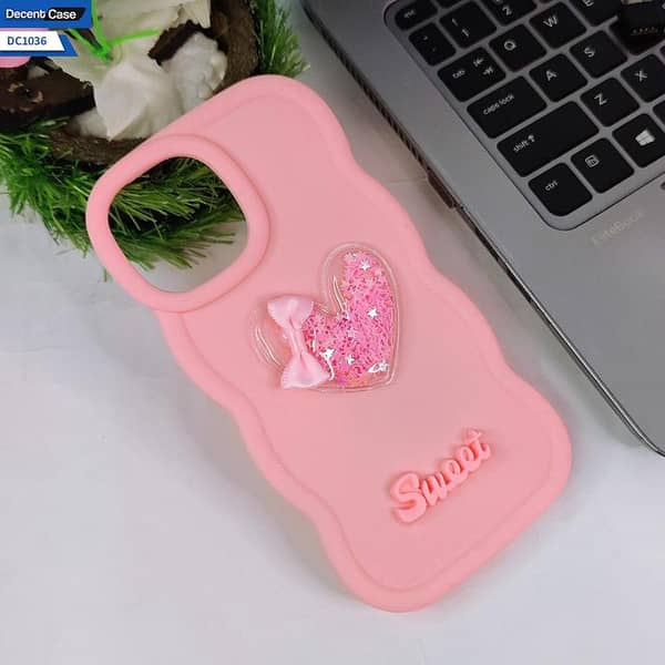 3D Love Heart & Bow Candy Color Soft Silicon Case for iPhone 13 Pro Max