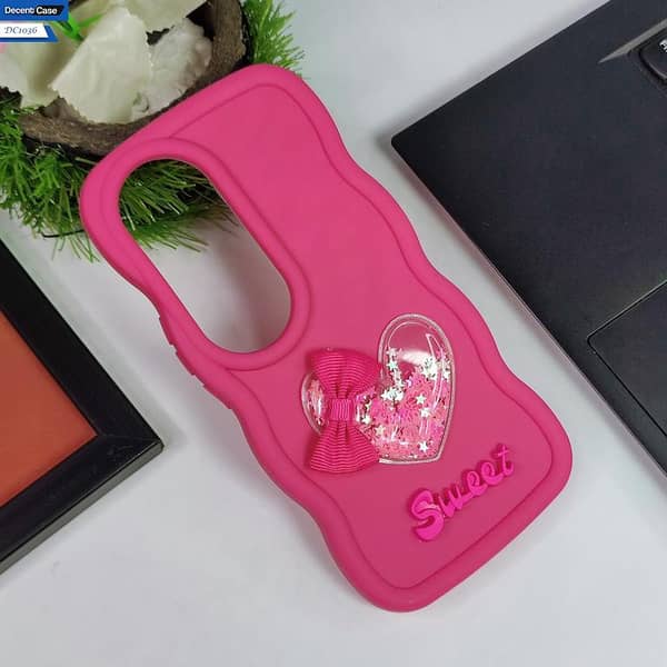 Vivo S19 Pro Soft Silicon Case - Rose Red with 3D Love Heart and Glittering Moving Stars