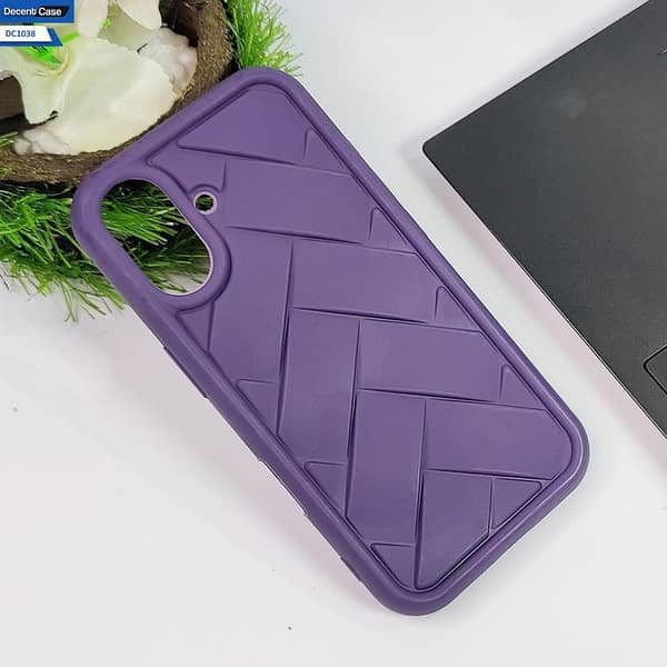 Silicone Back Case for iPhone 16 with Trendy Purple Flex Waves Pattern