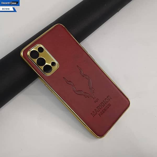 Maroon Cover for Oppo Find X3 Lite - Premier Leather Markhor Series with Gold Border