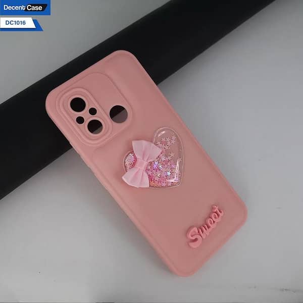 Xiaomi Poco C55 3D Love Heart Case with Moving Glitter Stars and Bow - Soft Silicone Cover