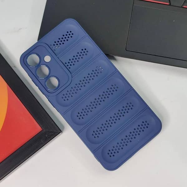 Blue Soft Case for Samsung Galaxy A55 - Trendy Breathable Mesh Grid Design