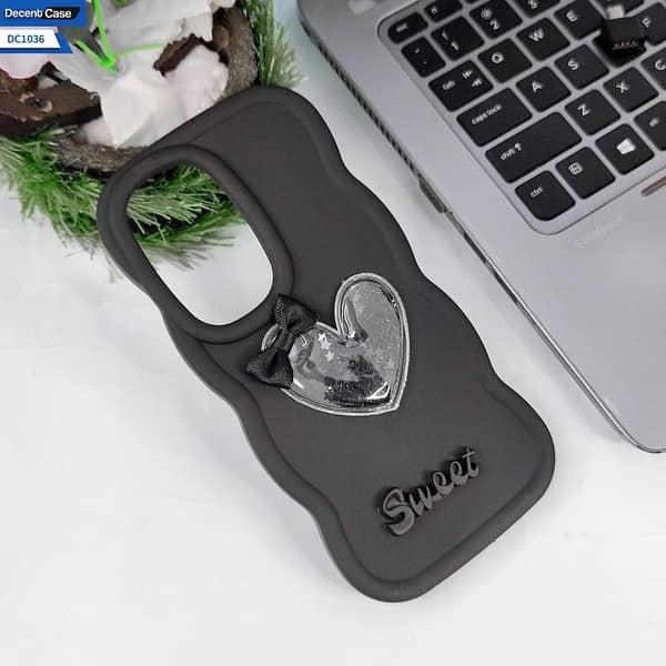 Vivo V30 Lite 4G Black Cover with 3D Love Heart and Bow Design in Soft Silicon