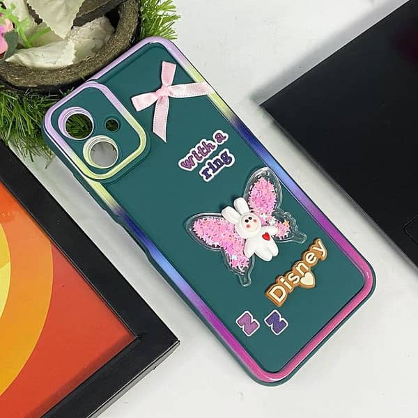 Samsung Galaxy A06 Green Back Cover with 3D Charms - Kawaii Design Shockproof Case