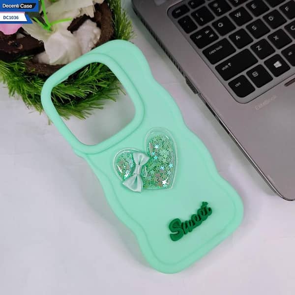 Infinix Hot 40i Light Green Soft Silicone Case with 3D Love Heart and Bow Design