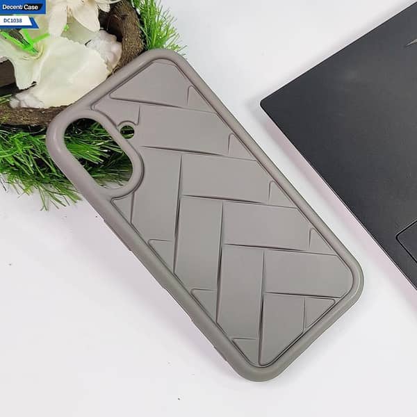 Silicone Back Case for iPhone 16 - Gray with Flex Waves Pattern