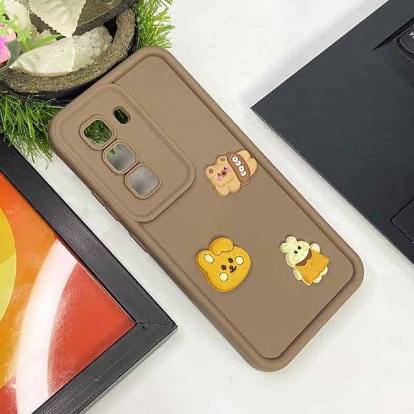 Infinix Hot 50 Pro Black Soft Silicone Case with Cute Bear and Flower Design