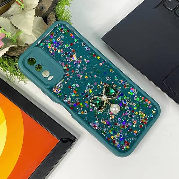 Green Liquid Glitter Phone Case with Butterfly Charm for Vivo Y20T