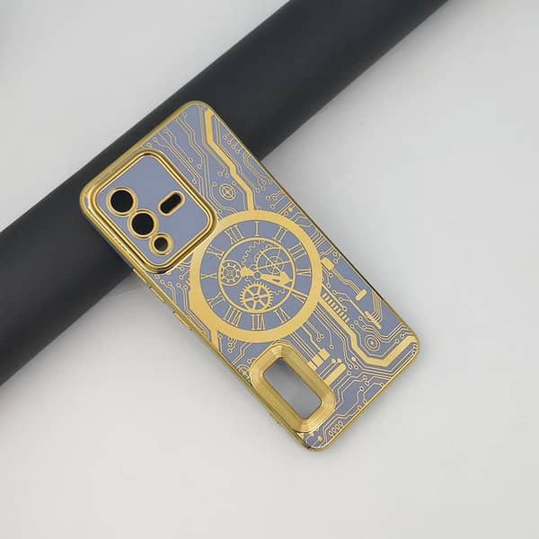 Vivo V23 5G Soft Back Cover with Golden Circuit Diagram and Clear Plating