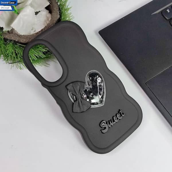 Soft Silk Case for Samsung Galaxy A25 5G - Black with 3D Moving Love Heart and Glittering Stars Design