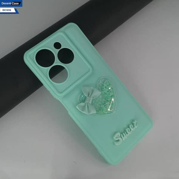 Infinix Hot 40 Soft Silicon Case with 3D Love Heart and Moving Glitter Stars