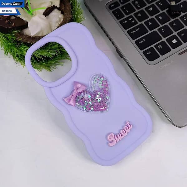 Samsung Galaxy A35 Purple Cover with 3D Love Heart and Glittering Stars - Soft Silicone Case for Girls