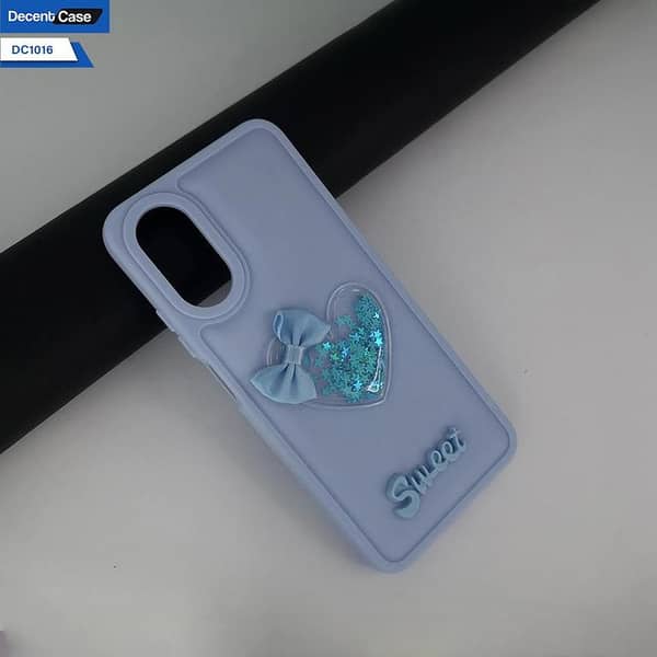 Oppo A17 Soft Silicone Case with 3D Love Heart and Moving Shiny Stars Glitter & Bow