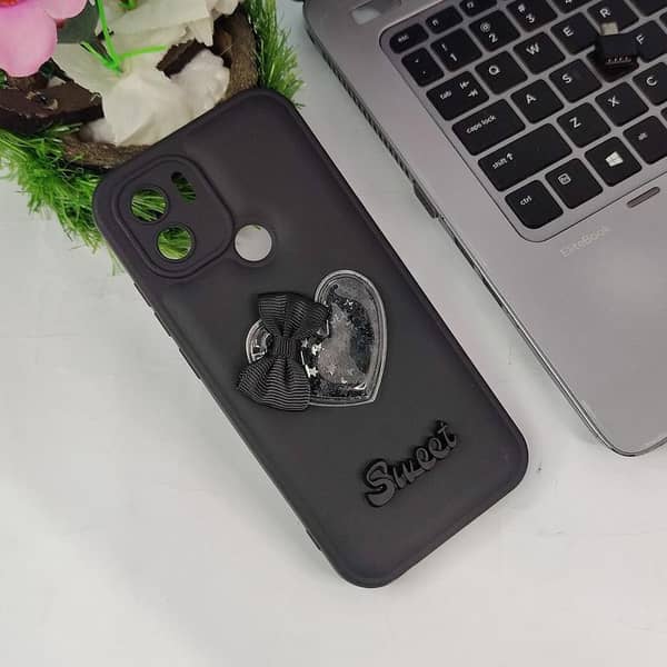 Black Soft Case with 3D Love Heart for Xiaomi Poco C50