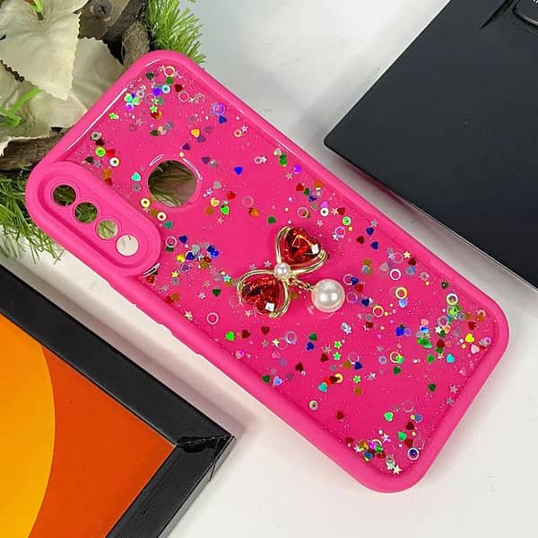 Rose Red Liquid Glitter Phone Case with Butterfly Charm for Tecno Camon 12